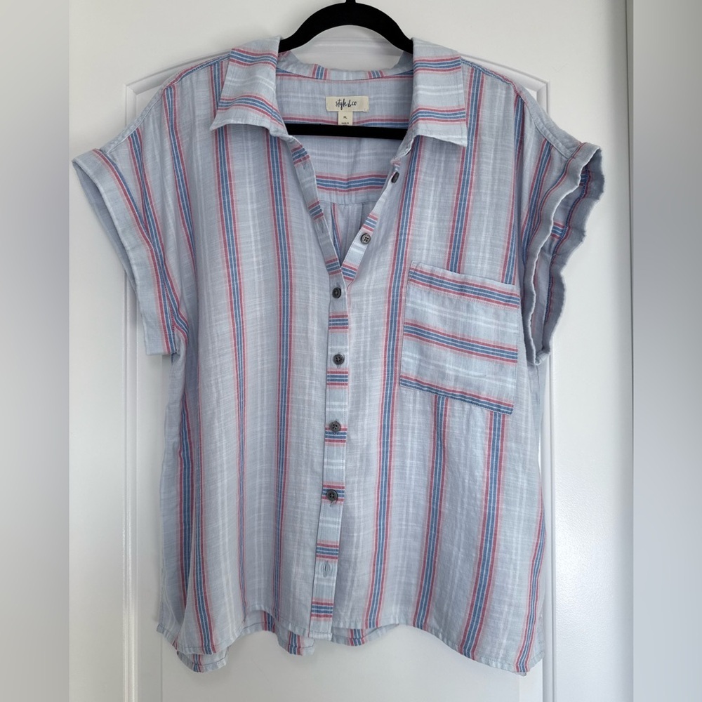 Style & Co Button Down Shirt Normcore Summer Bohemian 100% Cotton Size Large